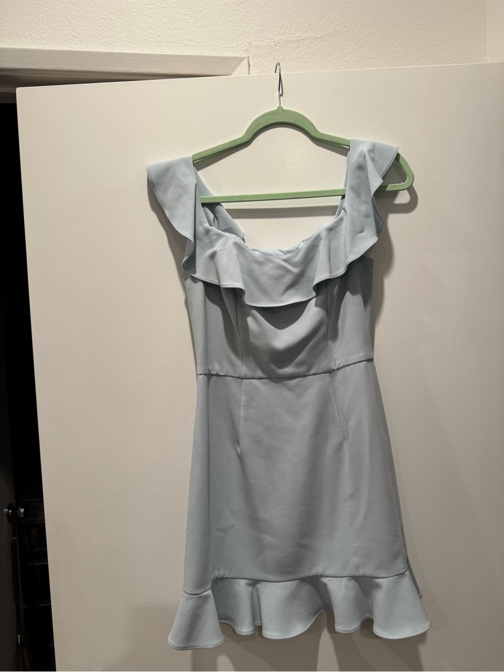 French Connection Pale Blue Ruffle-Trim Mini Dress